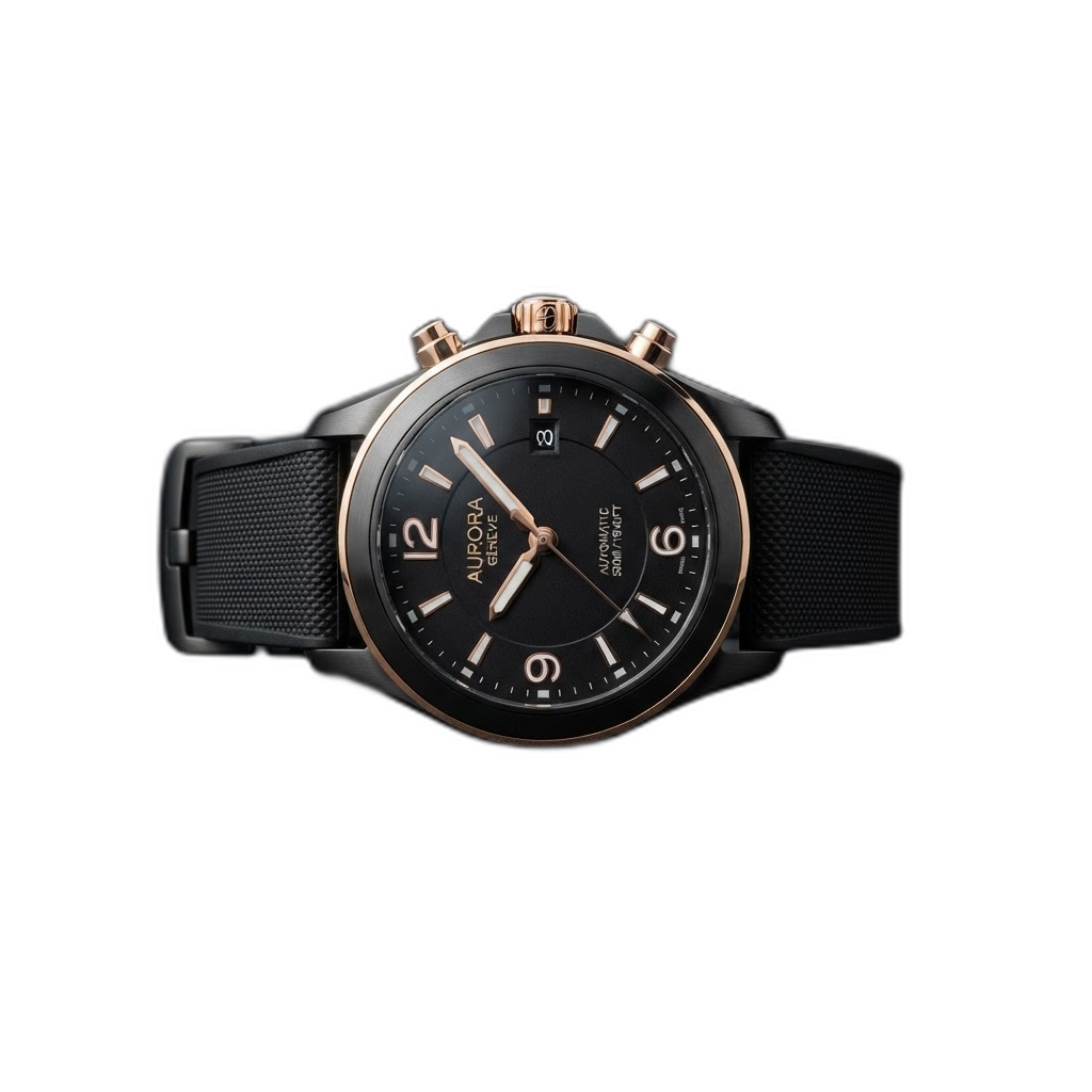 Black ceramic luxury watch with matte dial and rose gold accents